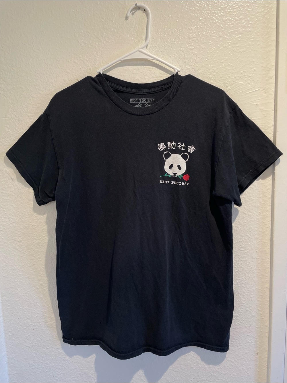 🌹 Riot Society Black Panda Rose Streetwear Graphic T-Shirt Men's Size M